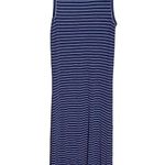 Athleta  Hermosa Henley Dress Size Medium Midi Length Navy Blue White Stripe Maxi Photo 3