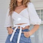JustFab White Puff Sleeve Cropped Wrap Top Photo 1