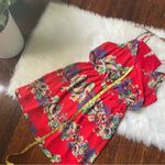 Y2K Red Floral Mini Dress Flowy Size Medium Photo 1
