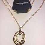 Liz Claiborne Gold Tone Chain Oval Pendant Statement Necklace Photo 0