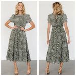 Baltic Born  Mirabel Olive Green And White Embroidered Eyelet Midi Dress Photo 0