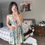 Camilla  silk floral print deep cut floral print dress with rhinestone waist belt Photo 2