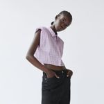 ZARA  Gingham Shoulder Pad Poplin Shirt Button Down Photo 1