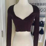 Double Zero Brown Ribbed Crop Blouse Long Sleeve Photo 0