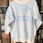 Vintage 80s Pastel Bow Sweater knit crewneck Pullover DELIVERYLtd grandmillenial Blue Size XL Photo 0