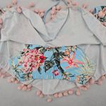 Blue Floral Bra Halter Cold Shoulder Beach Boho Bikini Bralette Swim Top S Small Photo 5