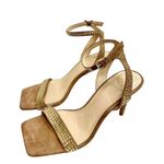 Vince Camuto Sandals Size 7.5 Tan Leather Saprenda Rhinestone Square Toe Ankle S Photo 1
