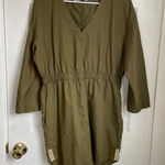 ZARA  Elastic Waist Khaki Green V-neck Tunic Dress size S Photo 0