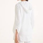 Chico's Chico’s White Satin Ruffle & Woven Knit Open Hoodie Cardigan Sweater 0 S Photo 3