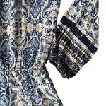 Anthropologie Elevenses XS Basia Romper Short Blue Paisley Rayon Jumpsuit White Photo 3