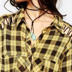 Free People  Plaid Gauzy Cut Out Button Down Shirt NWOT Photo 1