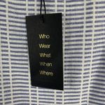 W5  Size 3X Blouse Top Blue White Short Cap Sleeve Scoop Neck Front Tie Women’s Photo 3