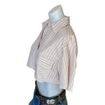 Steve Madden Pink Striped Crop Top XS Button Down Shirt Oversized Boxy $64 NEW Photo 4