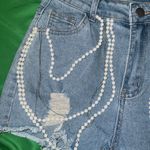 SheIn Blue and White Jean Shorts with Distressed Design size 28 Stretch Denim Photo 4