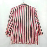 Joanna Red Black Stripe Stretch Button Poly Spandex L Blouse Top Shirt Large White Photo 1