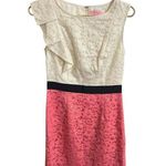 Lilly Pulitzer Delila Race For This Lace Combo Dress Lined Size 4 Pink Off White Photo 1