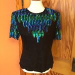 VTG Beaded & Sequined Party Top Blue Size M Photo 7