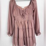 Anthropologie  By the River Brown Polka Dot smock babydoll Mini Dress tiered M Photo 0
