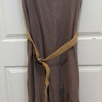 Adyson Parker Women's Linen Blend Tiered Ruffle Pockets Midi Dress Brown Size M Photo 0