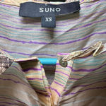 SUNO 100% Silk Button Down Blouse XS Yellow Orange Purple Sheer Abalone Buttons Photo 3