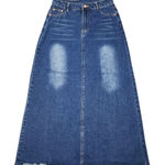 Denim Skirt Maxi Skirt Frayed Hem Jean Skirt Long To The Floor A Photo 0