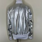 Victoria's Secret Sport Bomber Jacket MEDIUM Silver Foil Metallic Active Casual Photo 3
