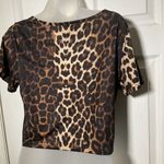 Leopard Cheetah Animal Print Crop Short Sleeve Top Stretch 2XL XL Brown Size 1X Photo 5
