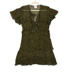 MISA Los Angeles  Olive Dotted Chiffon Tiered Ruffled Feminine Mini Dress Size XS Photo 3