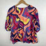 Nicole Miller  Womens Abstract Blouse Sz 3X‎ Colorful Retro V-Neck Puff Sleeve Photo 2