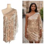 Bebe  One Shoulder Rose Gold Sequined Overlay Dress Photo 1