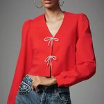 Anthropologie Dolan Bow-front Cardigan Sweater Top In Red NWOT Photo 1