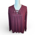 Rails  Leigh Port Maroon Velvet Lace Up Long Sleeve Top Relaxed sweater Photo 1
