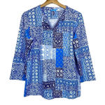J. McLaughlin  Catalina Cloth‎ Top Sz L Floral Paisley Patchwork Blue 3/4 Sleeve Photo 0