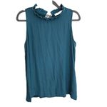 Loft  Top Blouse Size M High Neck Keyhole Ruffle Sleeveless Mixed Media Keyhole Photo 1