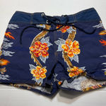 Dissh Y2K Board Shorts Women/Junior Sz 5 Blue Orange Hawaiian Print Floral Dragon Dish Photo 0
