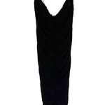 Boohoo Over the Shoulder Black Rouched Midi Bodycon Dress Women's Size 14 Photo 0