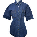 NEW Billy J Raz Blue Denim Collared Short Sleeve Button Down Mini Shirt Dress 14 Photo 0