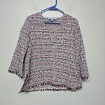 Tuckernuck  Belfast‎ Blouse Tweed V-Neck Fringe Trim Relaxed Fit Size Small Photo 1