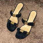 Kate Spade  leather navy & gold slip on sandals kitten heels Photo 2