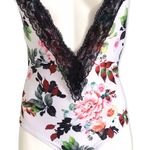 🔃White Floral Front V Cut Out One Piece Swimsuit White Size L Photo 3