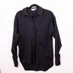 Good American Tabbed Poplin Cotton Stretch Collared Button Down Shirt Black 00/0 Photo 0