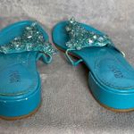 Franco Sarto Plaza Blue Turquoise Sandals Flip Flops Beaded Heel Size 8 1/2 Photo 3