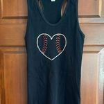 American Apparel Black ribbed stretchy Tank Top with Heart Baseball Design Photo 0