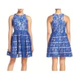 Aidan Mattox  Dress Womens 6 Blue Lace Cocktail Fit Flare‎ Sleeveless Party Photo 1