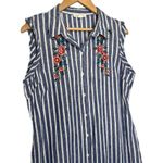 Lounge Beach Lunch Dress Womens L Linen Striped Shirt Embroidered Floral Blue Photo 7