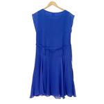 Reiss  Thena Royal Blue Silk Midi Dress Size 8 Sheer Belted Overlay Fit & Flare Photo 5