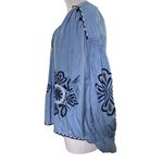 ZARA  Blue Embroidered Boho Peasant‎ Top M Lyocell Pom Pom Festival Folkk Photo 1