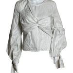 Milly Blouse Womens 4 Lorna Top White Gray Pinstripe Twisted Front Long Sleeve Photo 0