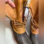 L.L.Bean 8" Tan Leather Blue 212880 Unlined USA Made Duck Boots US unixes size L8 Photo 5
