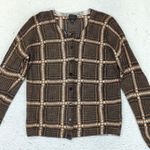 Talbots Pure Merino Wool Brown Plaid Cardigan Sweater Womens Size M Photo 2